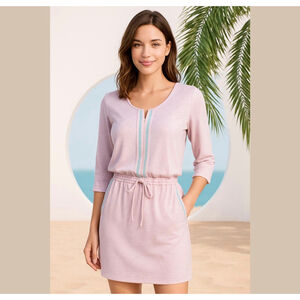 VENUS Rhinestone Trim Sweatshirt Cotton blend Dress w drawstring Sz M